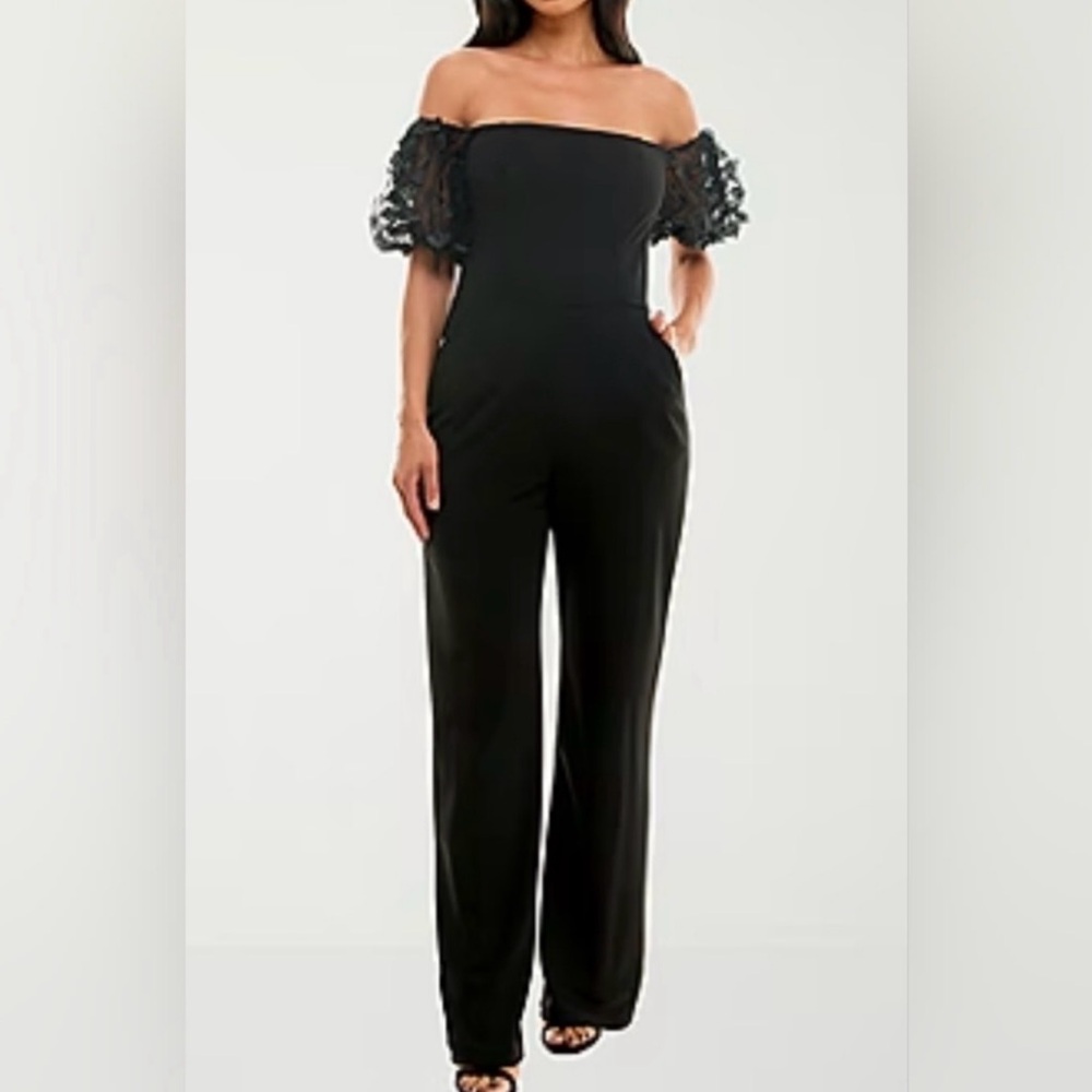 Premier Amour Black Off-The-Shoulder Jumpsuit – Size 16